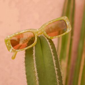 Y2K 90s Marbleized Green Rectangle Sunglasses 50% Recycled Plastic